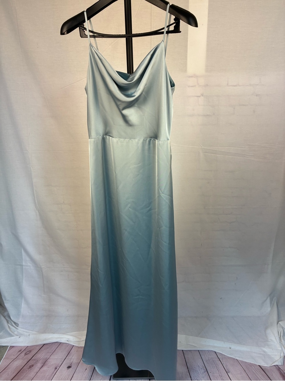 NWT Vow'd Bridesmaids Silky Satin Cowl Neck Dress in Fog 8